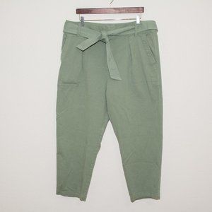 LOFT Green Tie Waist Pleated Pants